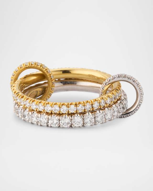 Cadence Pave Diamond Two Link Ring in Yellow Gold and White Gold